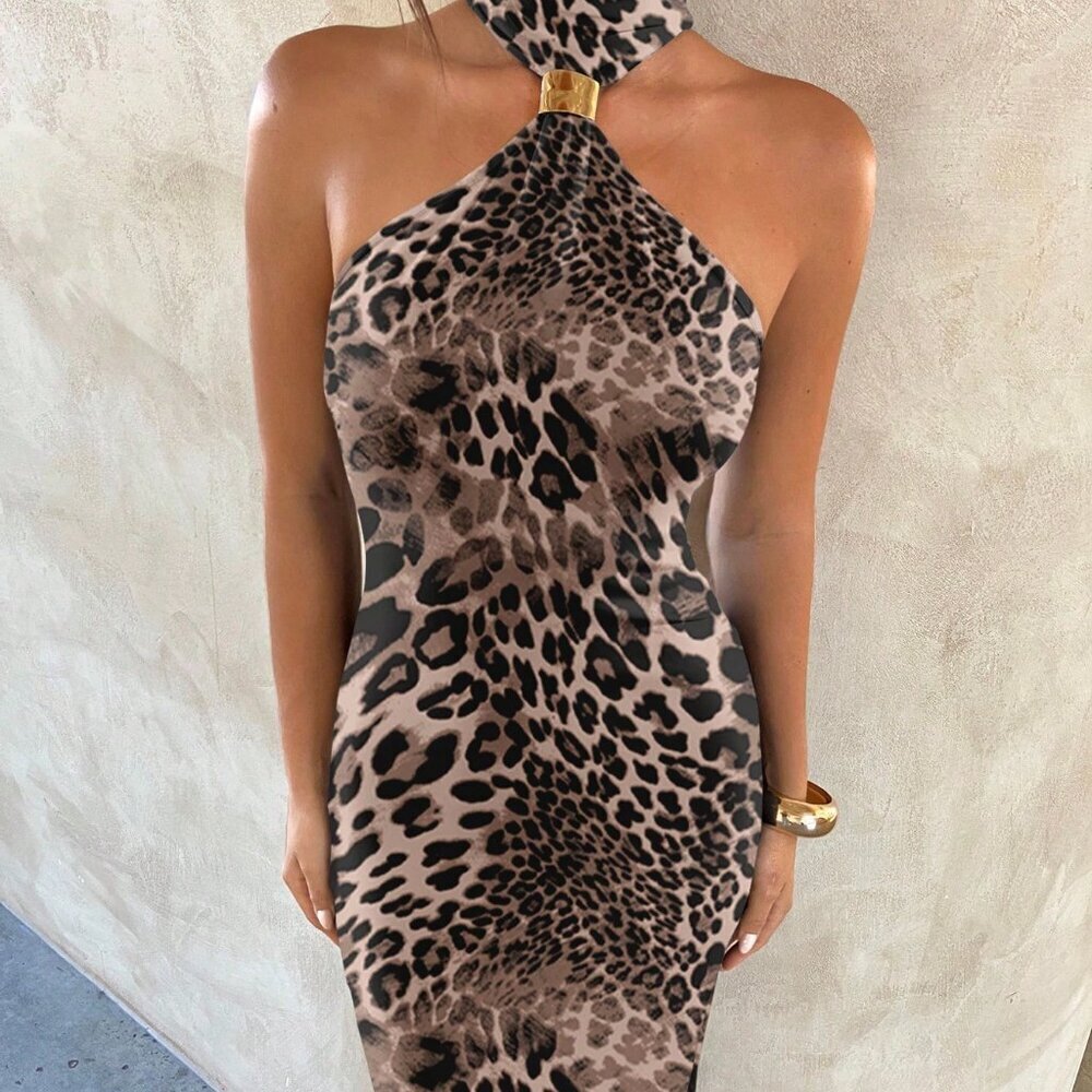 Multicolor Elegant Women's Sexy Leopard Print Maxi Bodycon Dress - Picture 7 of 7